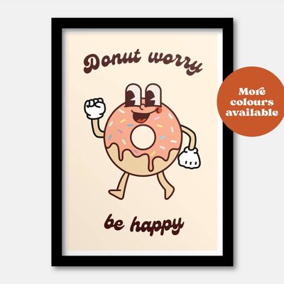 Donut worry be happy print Beige A5