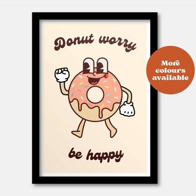 Donut worry be happy print Pink A4
