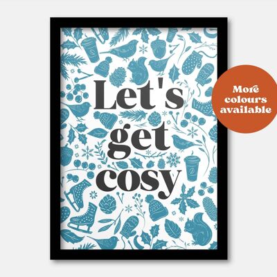 Let’s get cosy Lino print Blue A4