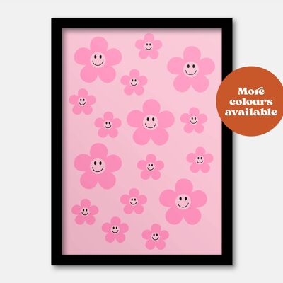 Smiling bib flowers print Pink A5