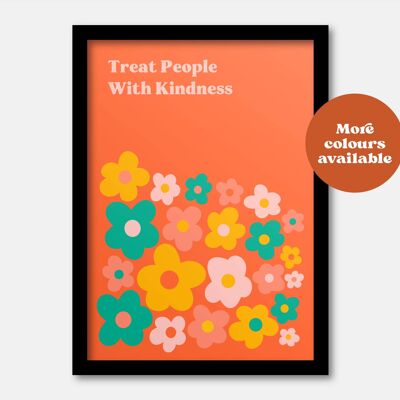 Treat people with kindness print Pink blue yellow A5