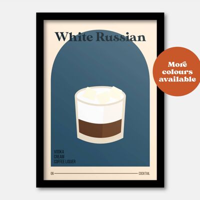 White Russian cocktail print A5