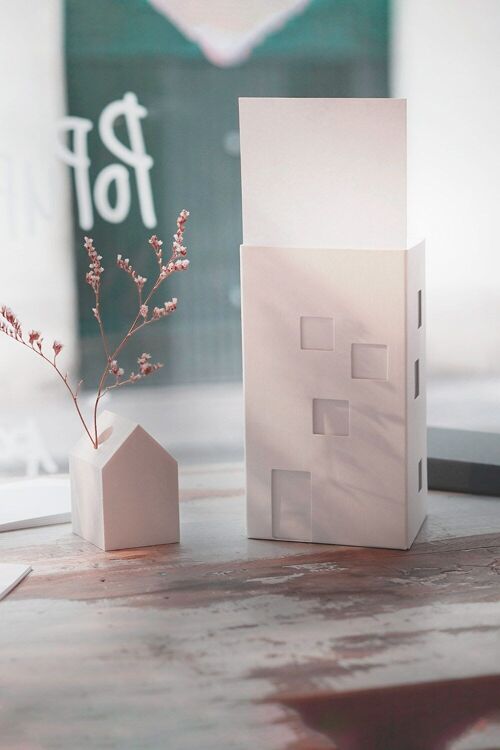 Décoration papier bureau-Bloc notes blanc en forme d'immeuble-cadeau rentrée