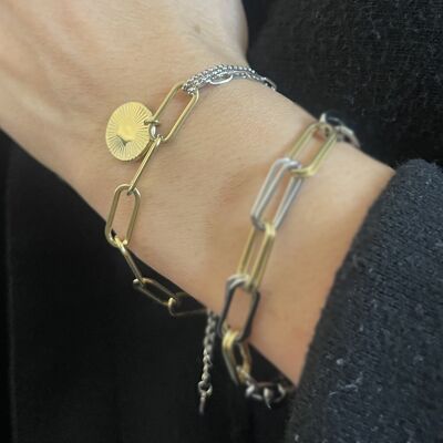 Bracciale in acciaio con maglia a catena ovale fine e pezzo