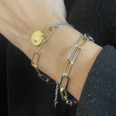 Oval double link steel bracelet