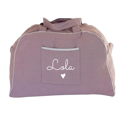 Sac à langer personnalisable en lin mauve petit coeur