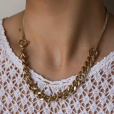 Collier acier chaine gourmette et chaine fine