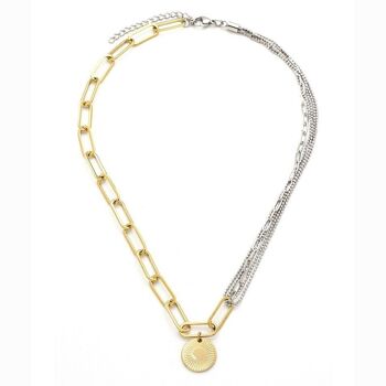 Collier acier chaine maillon ovale chaine fine et piece 2