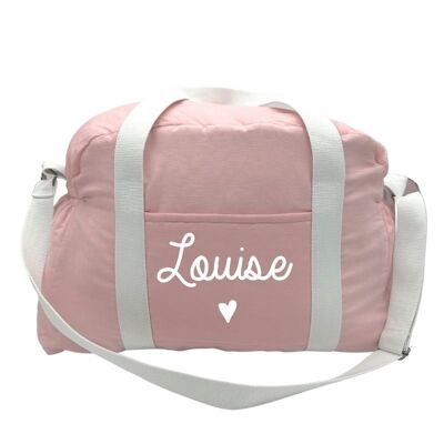 Customizable pink linen changing bag first name with small heart