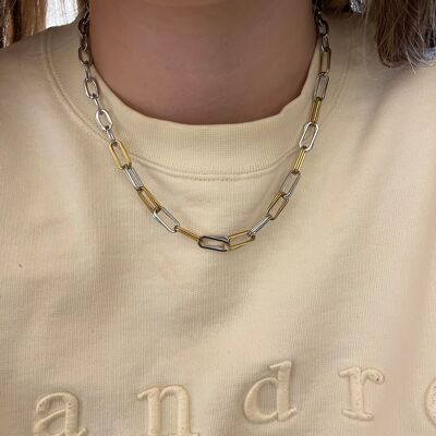 Double oval link steel necklace