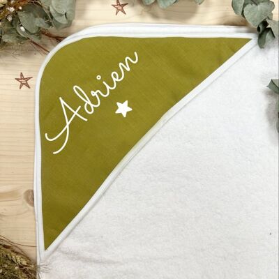 Customizable mustard first name bath cape with little star