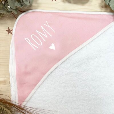 Customizable pink first name bath cape with little heart