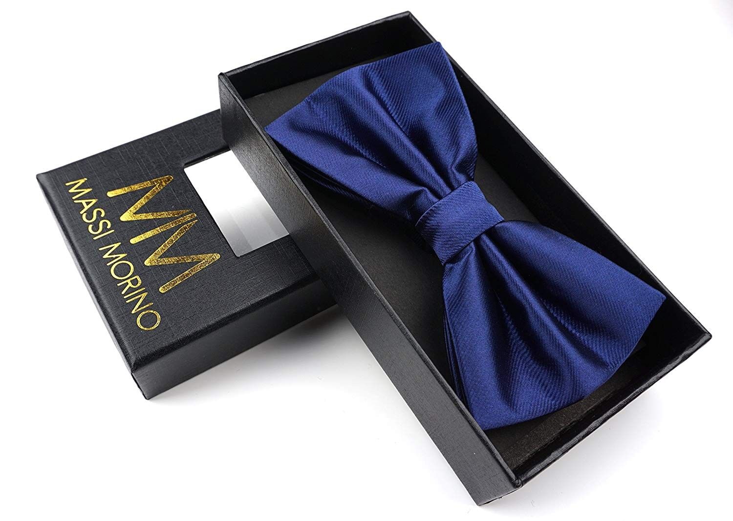 Massi Morino® bow tie with gift box, adjustable designer bow - Navy blue