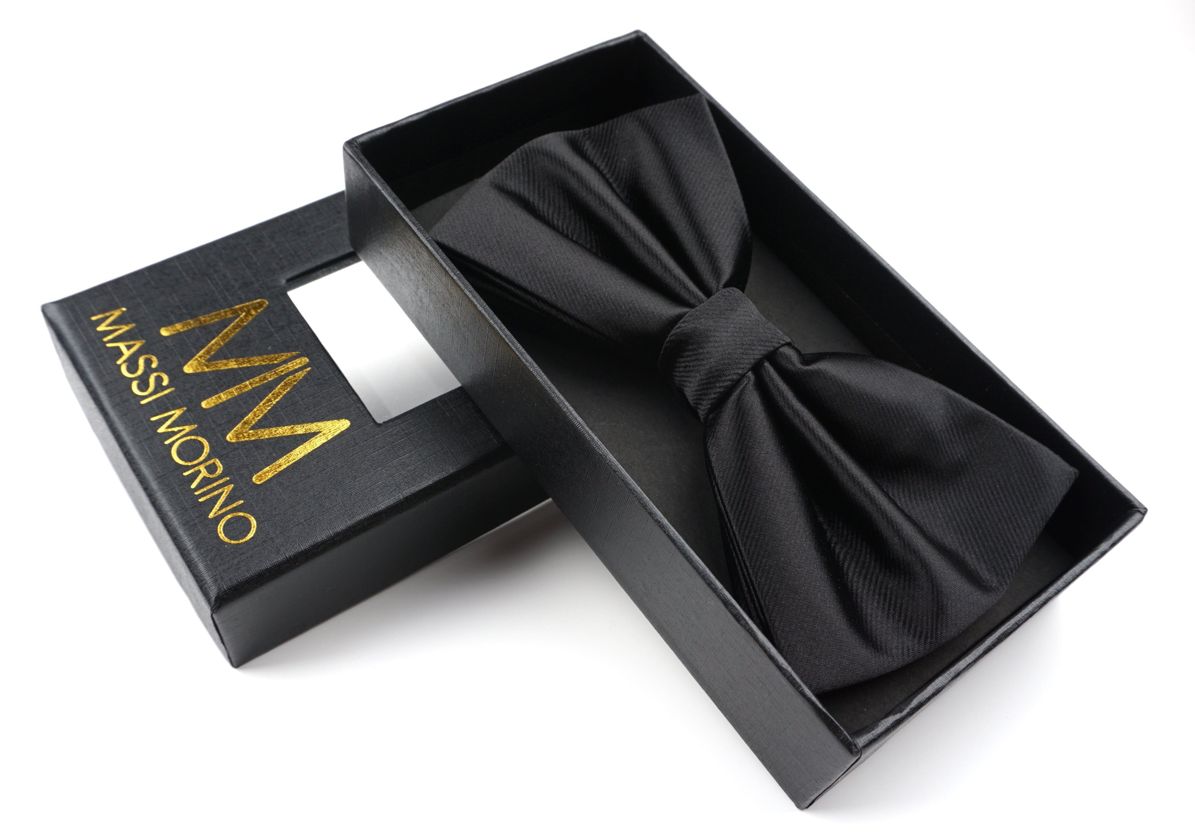 Massi Morino® bow tie with gift box, adjustable designer bow - Black