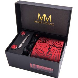 Boîte à cravate Massi Morino® Paisley avec pochette, boutons de manchette et pince à cravate - Rouge