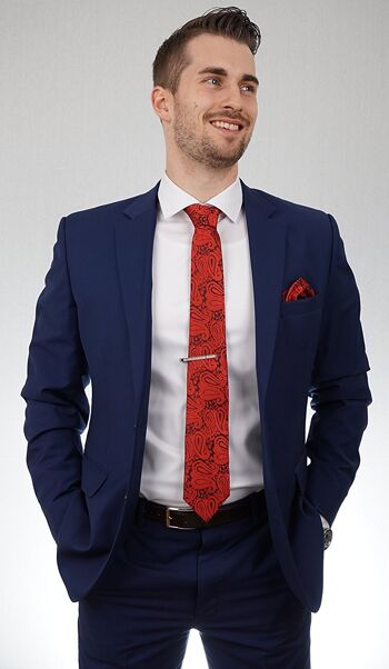 Boîte à cravate Massi Morino® Paisley avec pochette, boutons de manchette et pince à cravate - Rouge 10