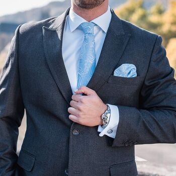 Boîte à cravate Massi Morino® Paisley avec pochette, boutons de manchette et pince à cravate - Bleu foncé 6