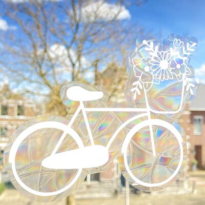 Bike With Flowers Suncatcher Sticker, Window Cling, Rainbow Maker Decal