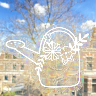 Watering Can With Flowers Suncatcher Sticker, Window Cling, Rainbow Maker Decal