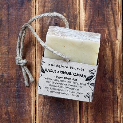 Eco Soap Rhassoul & Calendula - unscented 170 g on hemp rope