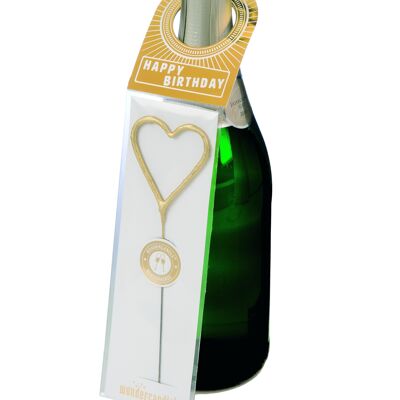Happy Birthday heart gold Wondercandle® message dans une bouteille