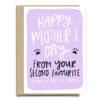 Bonne fête des mères de votre deuxième favori après la carte drôle de fête des mères de chat | Carte de voeux drôle pour maman | Carte maman