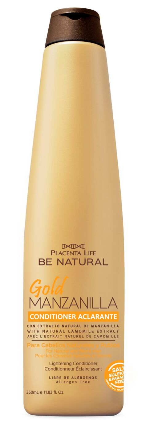 Gold Manzanilla, Acondicionador. Aclarante para el cabello natural. Cabellos naturales y rubios. Contenido 350 mililitros.