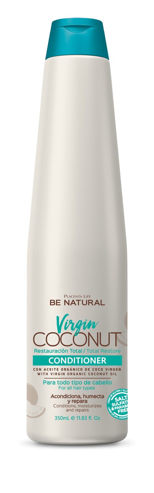 Virgin Coconut. Acondicionador con Aceite de Coco. Restauración total. Hidrata y regenera tu cabello. Contenido 350 ml.