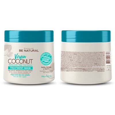 Virgin Coconut. Mascarilla con Aceite de Coco. Restauración total. Hidrata y regenera tu cabello. Contenido 350 gr.