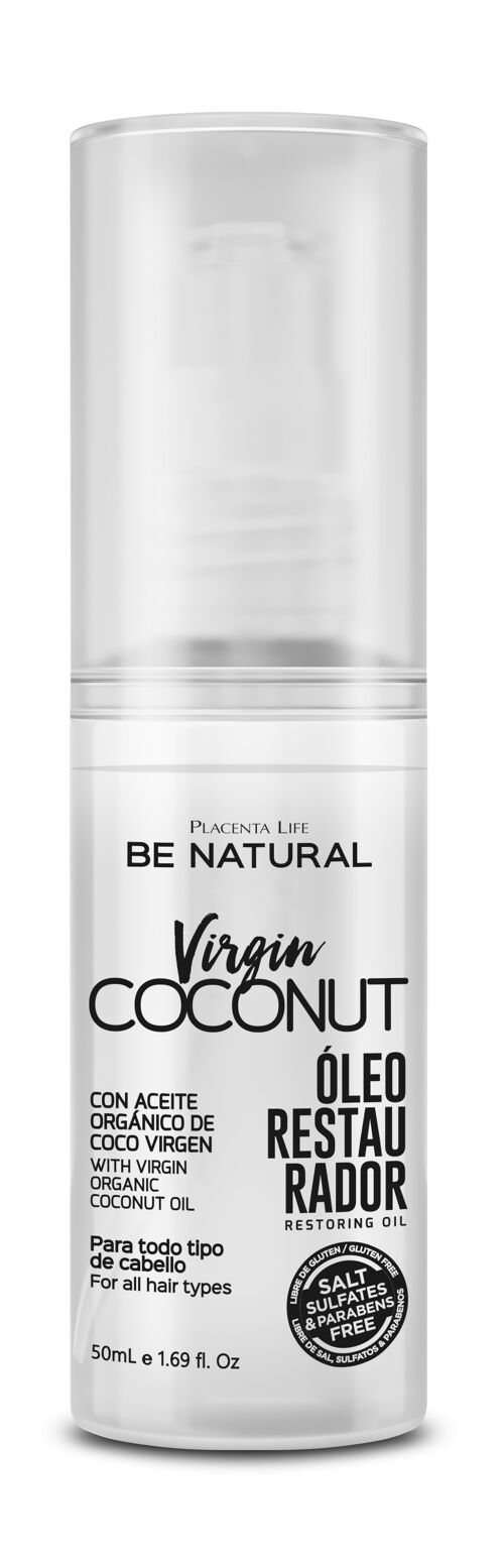 Virgin Coconut. Aceite reparador con Aceite de Coco. Restauración total. Hidrata y regenera tu cabello. Contenido 50 ml.