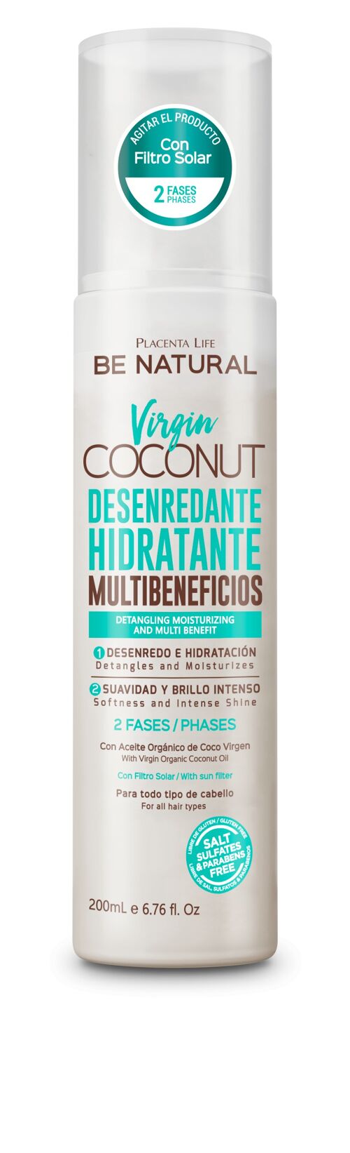Virgin Coconut. Antifrizz con Aceite de Coco. Restauración total. Hidrata y regenera tu cabello. Contenido 200 ml.