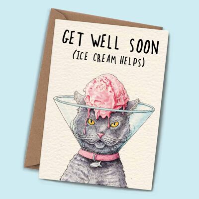 Carte de cône de chat - Get Well Soon Card