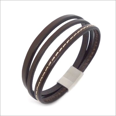 Men's multi-link bracelet in brown leather