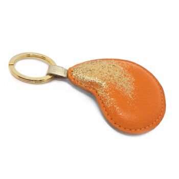Porte-clé, bijou de sac en cuir orange 1