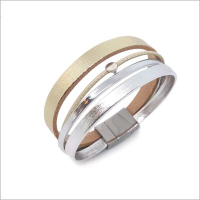 Women's multi-link bracelet in gold and silver leather