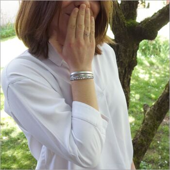 Bracelet femme manchette en strass et cuirs argent 5