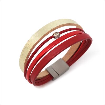 Women's red and gold leather cuff