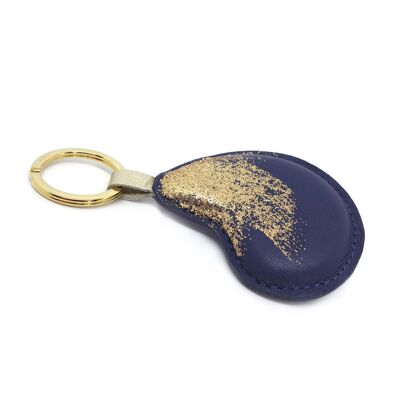 Key ring, bag charm in indigo and aubergine leather