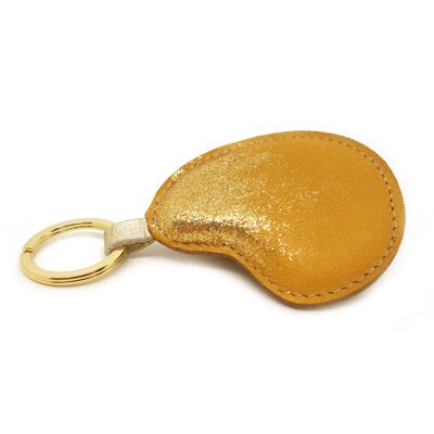 Key ring, bag charm in yellow and beige leather