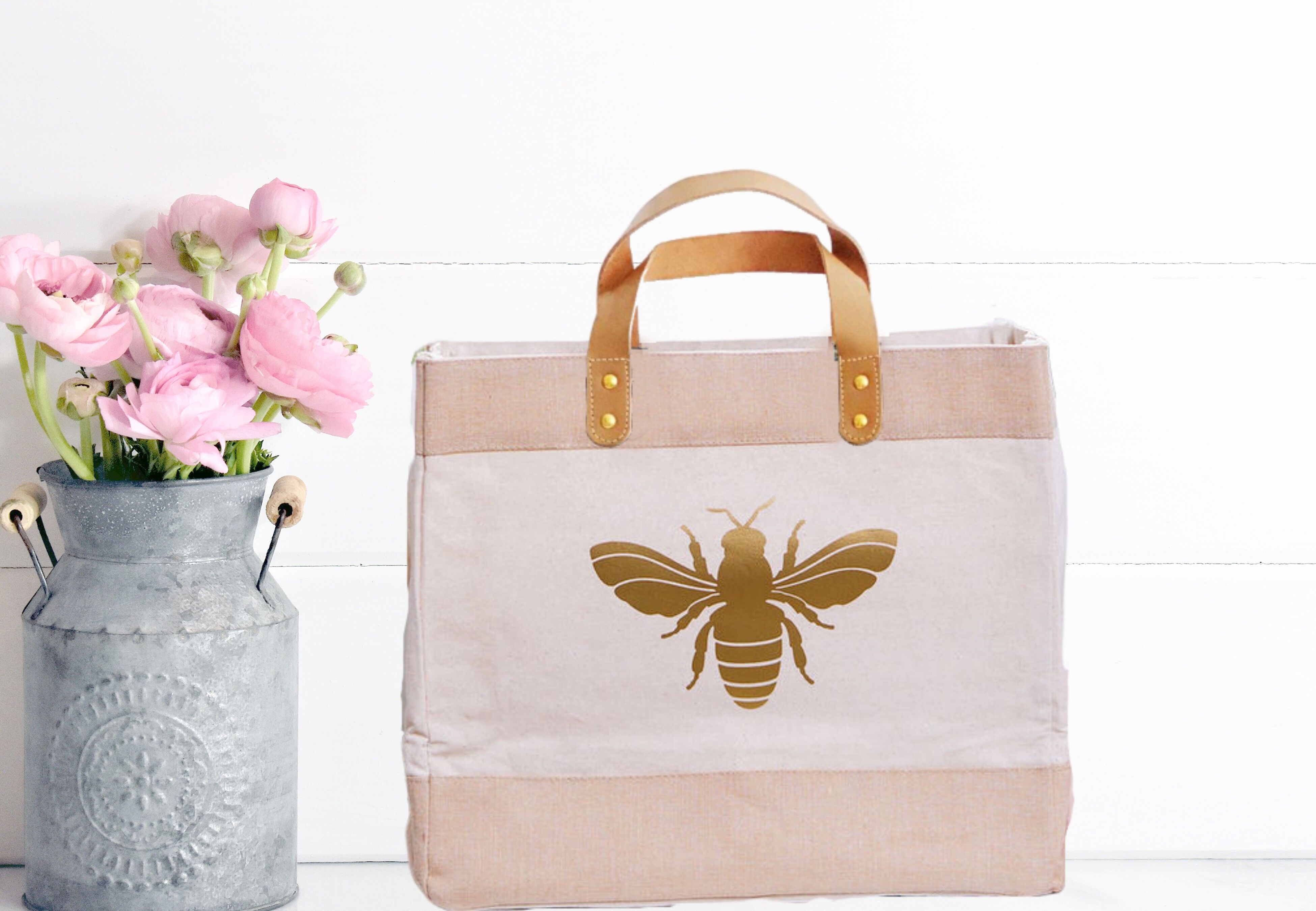 Borse shopper grandi in tela e iuta di design Gold Bee