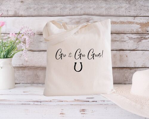 Gin, Prosecco & horses. 100% Organic Cotton Natural Tote Bag| Gin & Gees Gees