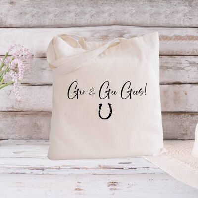 Gin, Prosecco & horses. 100% Organic Cotton Natural Tote Bag| Gin & Gees Gees