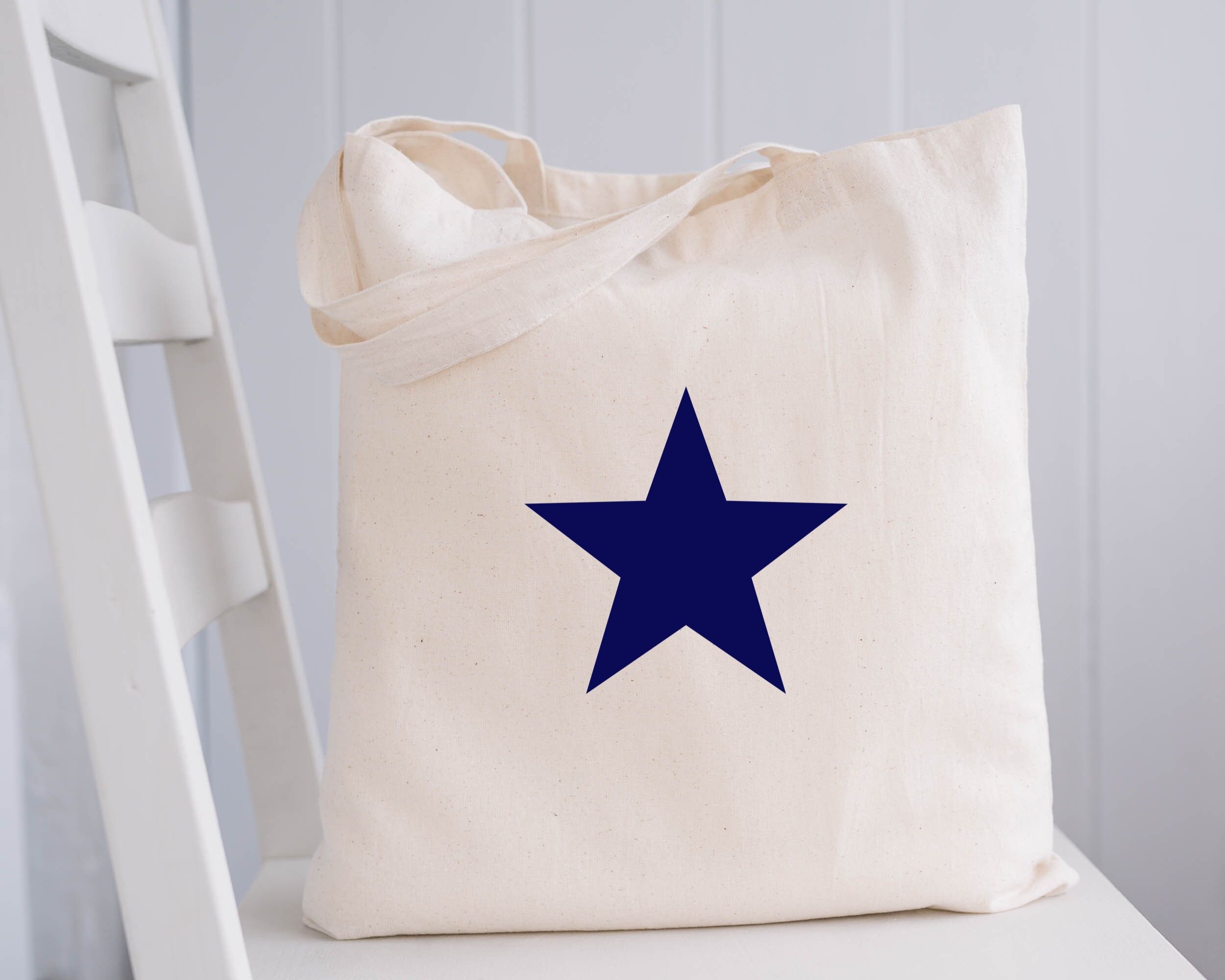 Borsa tote in cotone naturale al 100% con motivi stellati blu navy
