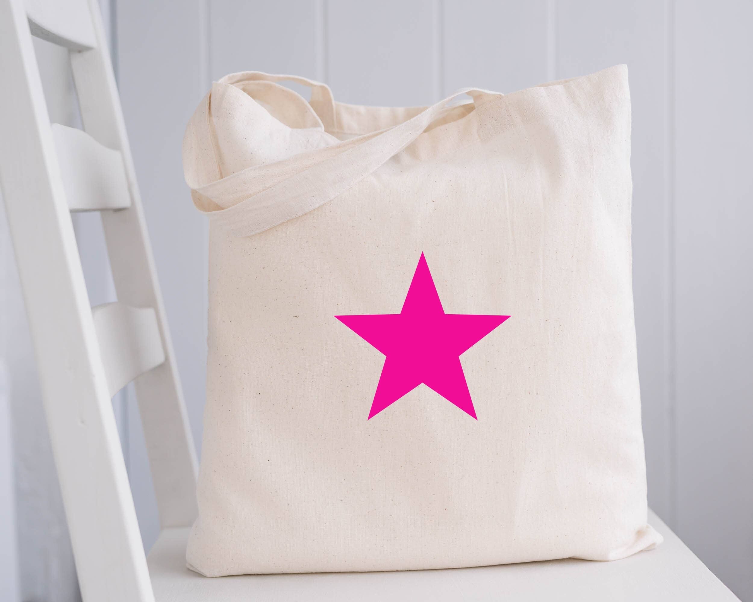 Borsa tote Pink Star Designs 100% cotone biologico naturale