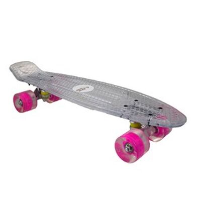 Skateboard avec planche antidérapante et roues blanches souples