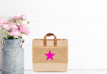 Star design Sacs de shopping de luxe en jute et cuir de taille moyenne 2