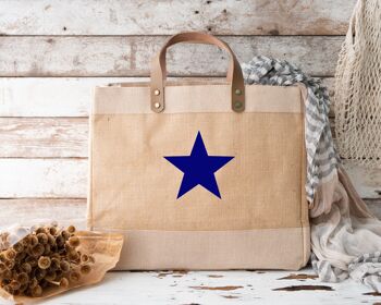 Star design Grands sacs de shopping en jute et cuir de luxe naturel 1