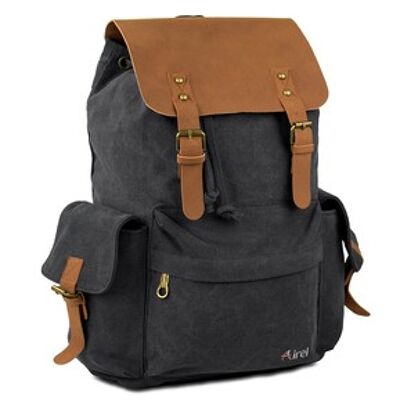 Canvas backpack Multiple compartments and double stitching 39x32x14 cm black color