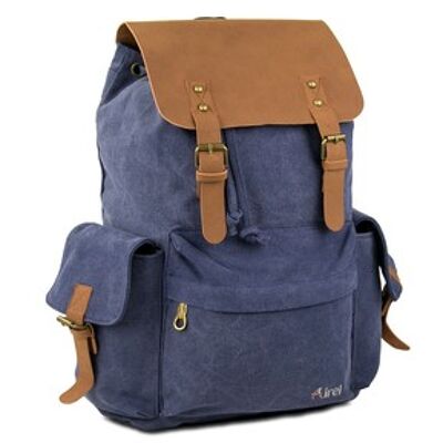Boy scout style fabric backpack with multi-pocket 39x32x14 cm navy blue