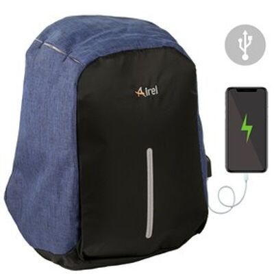 Backpack with portable charger for mobile phone 44x31x12 cm color black blue